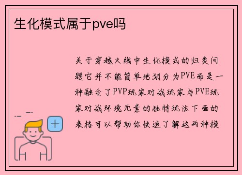生化模式属于pve吗